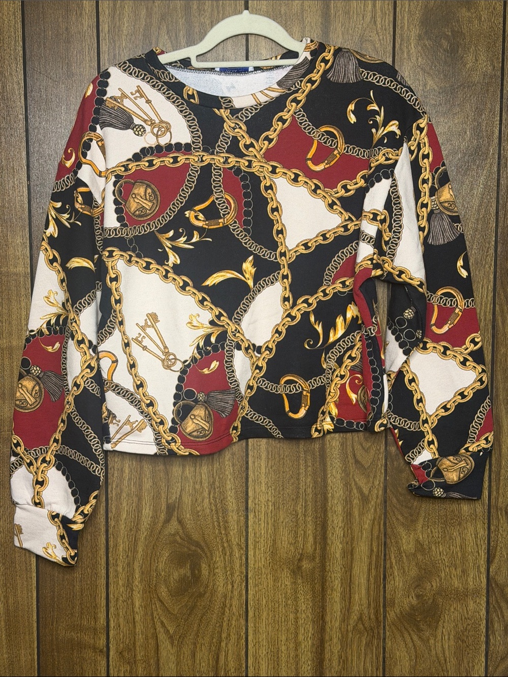 Zara Black, Red & Cream Chain-Print Crewneck Sweatshirt